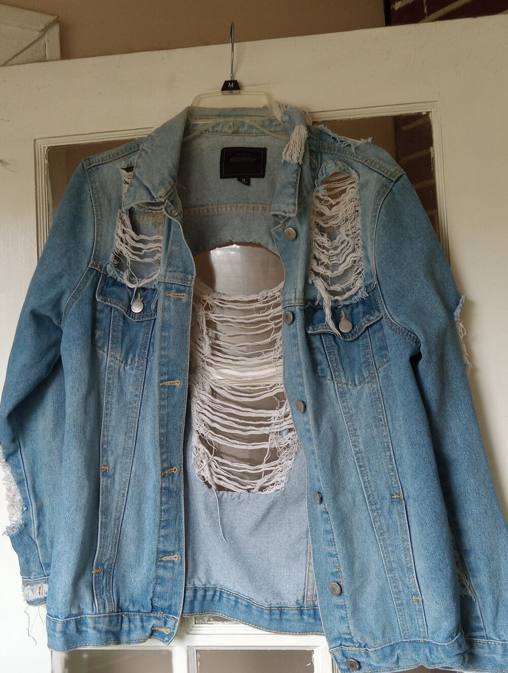 Denim JacketMiss London Black Label Heavily Distressed Denim Jacket SZ M
